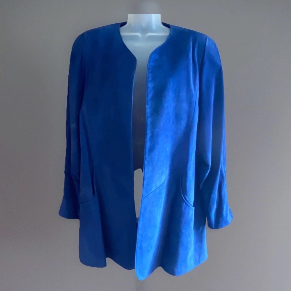Vintage 80s Danier Suede Jacket Womens‎ S Blue Open Boho Luxe Western Classic